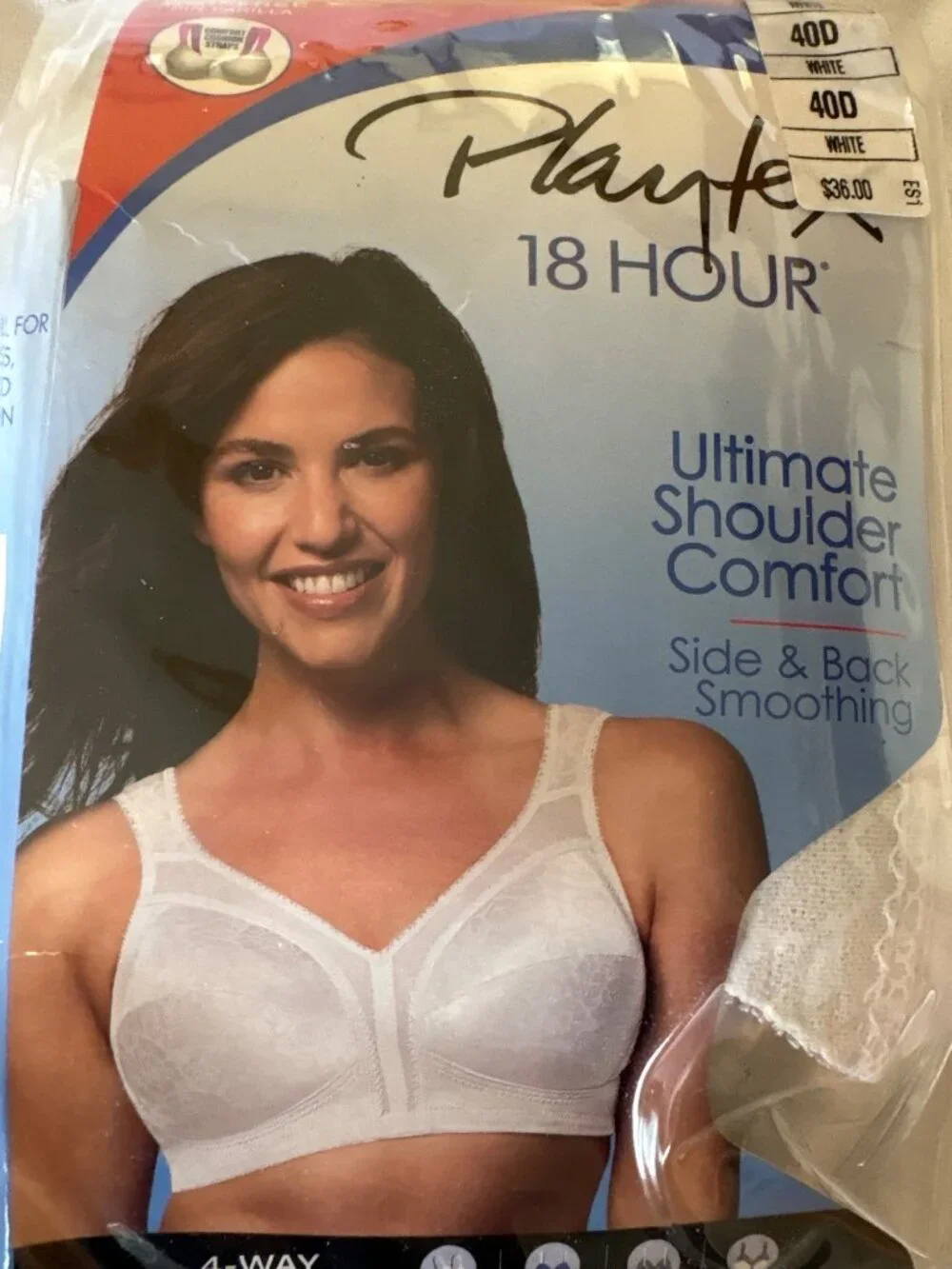 Playtex 18 Hour Wirefree Bra 40D White Comfort Cushion Straps Side & Back Smooth